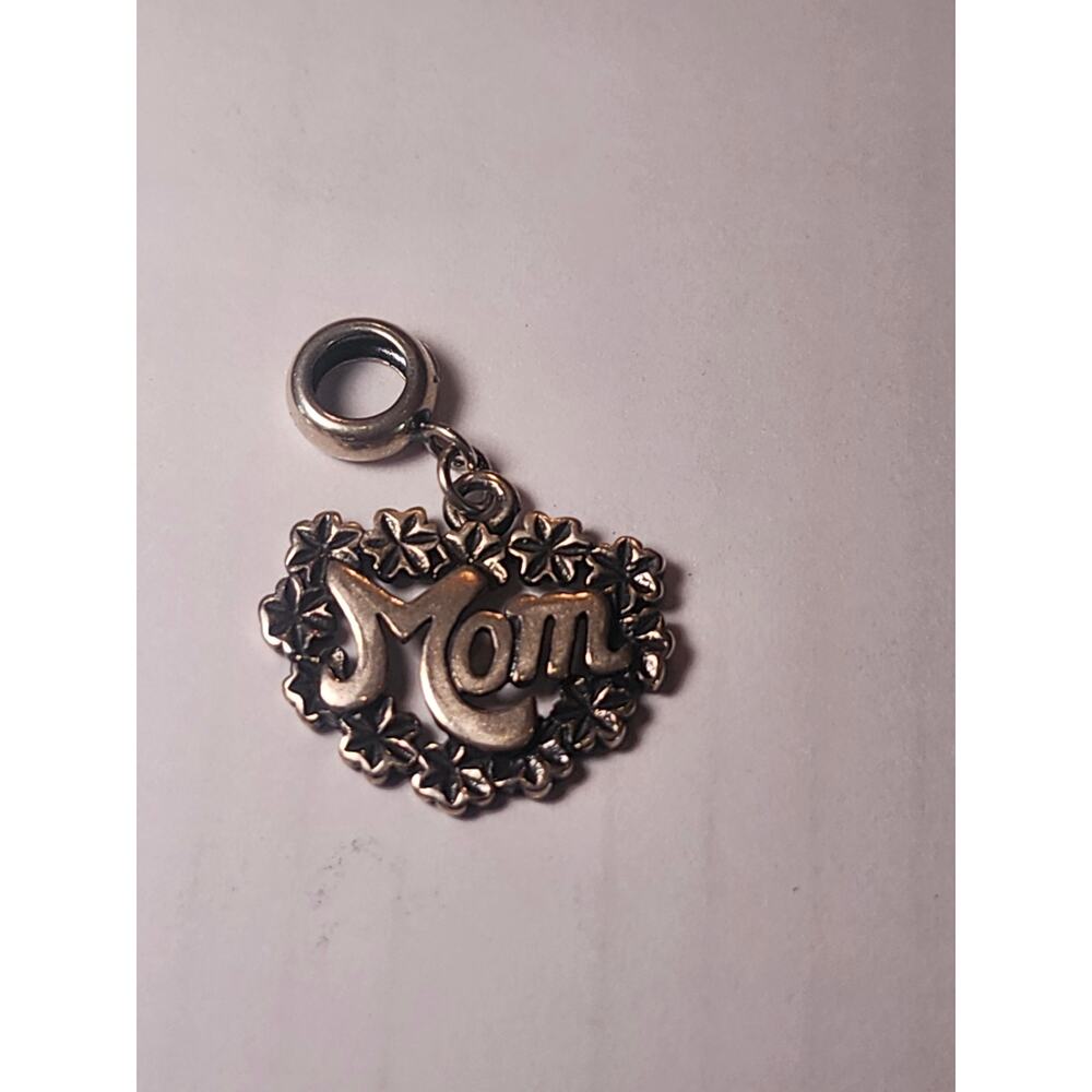 Sterling Silver Love Mom Flower Heart Pendant Charm For bracelet